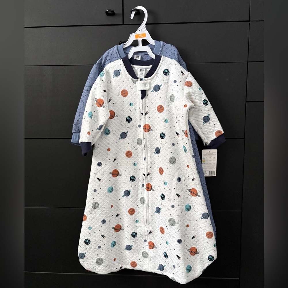 Hudson Baby Space-Themed Kids Pajamas Nightgown - White and Blue, set of 2
